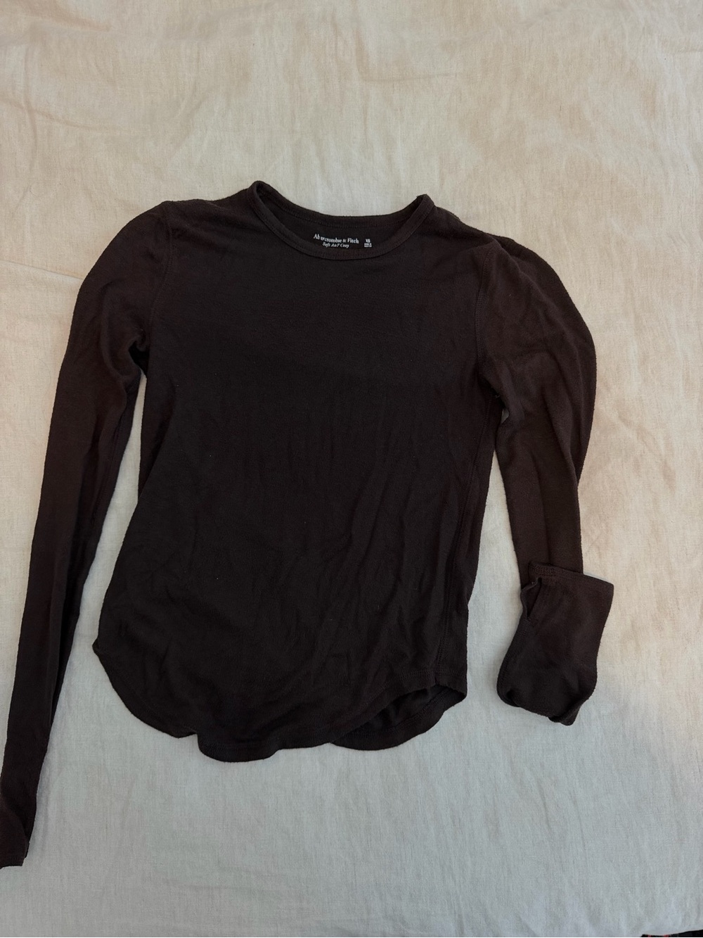 Abercrombie Soft A&F Cozy Brown Long-Sleeve Crewneck Top-  Thumb holes - size XS